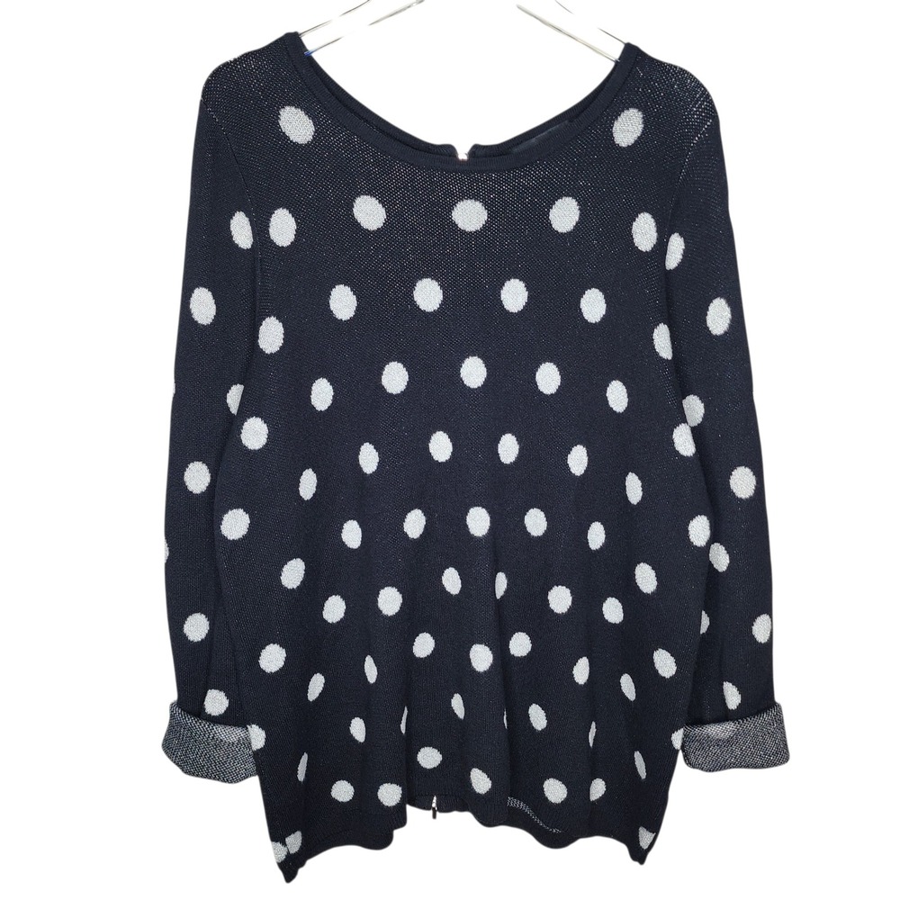 Lane Bryant Black Silver Shimmer Polka Dot Back Zip Knit Sweater Size 18/20